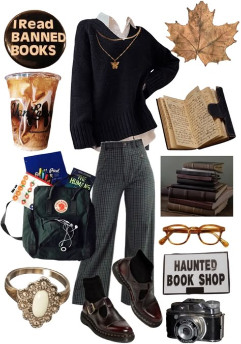 Dark Academia Moodboard Outfits, Lazy Dark Academia Outfit, Nerd Core Aesthetic Outfit, Summer Chaotic Academia Outfit, Autumn Academia Aesthetic Outfit, Baggy Dark Academia Outfit, Grunge Academia Aesthetic Outfit, Academic Core Outfit, Spring Dark Academia Outfits