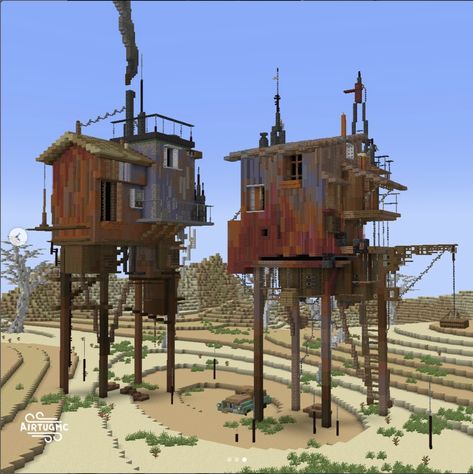 Desert Punk, Minecraft Steampunk, Rumah Minecraft Sederhana, Minecraft Structures, Bangunan Minecraft, Minecraft House Plans, Mc Builds, Minecraft Castle, House On Stilts