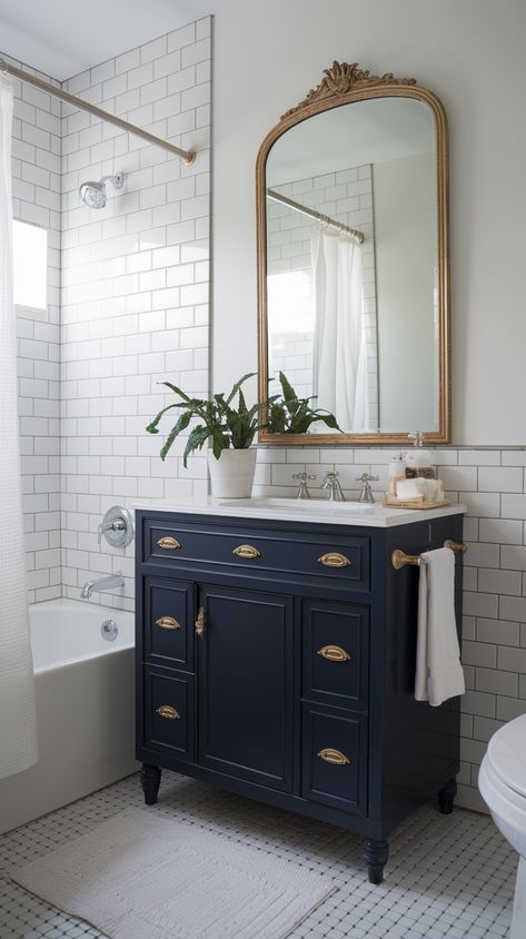 Small bathrooms: we love them for their charm but hate... Small Bathroom Vanities With Bowl Sink, 1930s House Bathroom Ideas, Small Bathroom Ideas Double Sink, Narrow Bathroom Vanity Ideas, Bathroom Vanity Aesthetic, Vanity Ideas For Small Bathrooms, Bathroom Remodel Cabinets, Small Vanity Ideas Bathroom, Bathroom Vanity Renovation