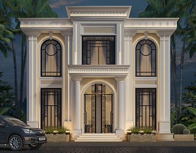 Neo Classic Villa Elevation Neo Classic Villa, Classic Villa Exterior, Villa Elevation, Classical Villa, Classic Facade, Kerala House, Vray Render, Classical House, Mansion House