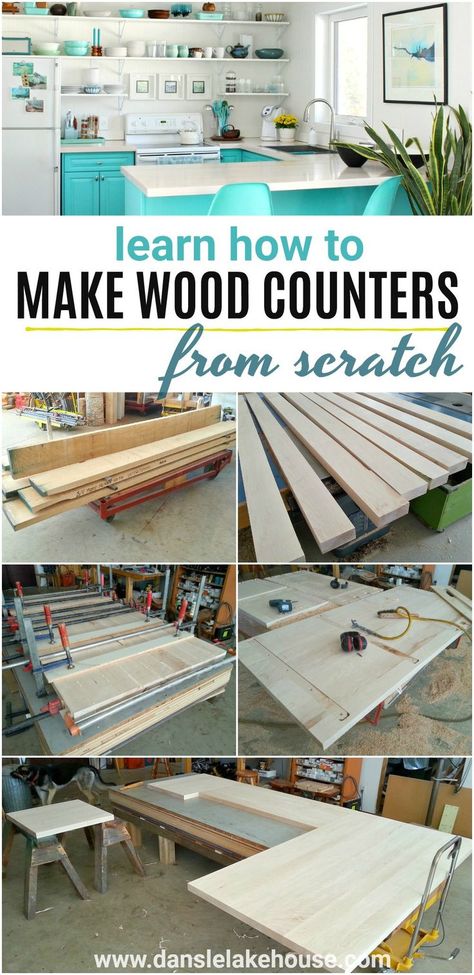 AWESOME Tutorial for Solid Maple DIY Wood Countertops in a Kitchen. Learn how to build wood counters the CORRECT WAY so they last - no  warping or splitting. This post takes you through how to build DIY wood countertops. Learn tips on woodworking and wood movement. These maple DIY solid wood countertops are stained white and finished with a durable clear coat. You'll  learn how to seal a wood countertop and how to make wood countertops waterproof. #diycounters #woodcountertops Solid Wood Countertops, Wood Counters, Wood Kitchen Counters, Diy Wood Countertops, Diy Counter, Diy Countertops, Cool Woodworking Projects, Diy Holz, Wood Counter