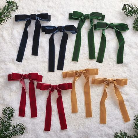 Wrap up your holiday decor with our elegant velvet bows. The vibrant bows are perfectly tied and backed with a clip-simply attach them to Christmas tree branches, wreaths, garlands and more. DETAILS THAT MATTER Ribbons are made of velvet. Features a metal clip. Note: not a toy for decoration use only. KEY PRODUCT POINTS Pottery Barn Kids exclusive. Wipe clean. Imported. THIS SET INCLUDES 8 Multicolor Velvet Bow Clips. Christmas Card Ribbon Display, Velvet Bow Tree Topper, Garlands For Christmas, Velvet Ribbons On Christmas Tree, Bow Christmas Tree Decorations, Christmas Tree With Velvet Ribbon, Bow Christmas Decor, Velvet Bows On Christmas Tree, Velvet Bow Christmas Tree