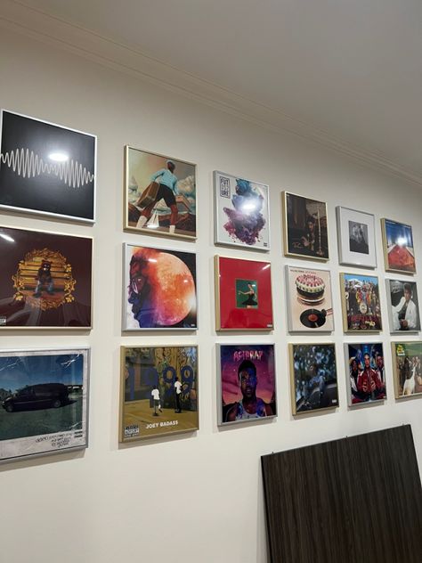 Wall With Album Covers, Wall Art Album Covers, Frame Album Covers, Wall Of Album Covers, Framed Albums On Wall, Album Cover Wall Collage, Album Cover Gallery Wall, Music Artist Wall Decor, Album Cover Frame