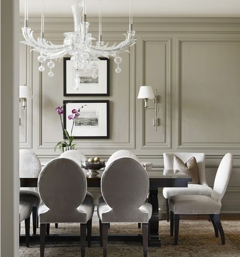 The 15 Most Beautiful Dining Rooms on Pinterest-Paneled walls-modern dining chairs-neutral dining room Room Paneling, Dining Room Paneling, Panelled Walls, Decorate My Room, Neutral Dining Room, Paneled Walls, Wall Moulding, Classic Dining Room, Traditional Dining Rooms