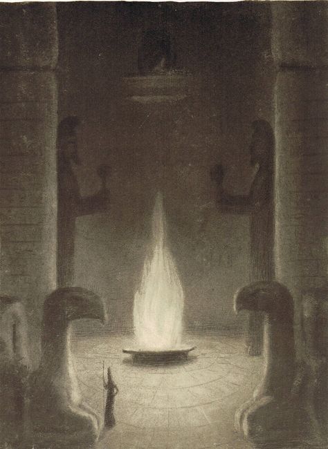 "Die Ewige Flamme" aka "The Eternal Flame" - (1902-1905) ~ by Alfred KUBIN. Sacred Altar, Nostalgia Art, John Everett Millais, Eternal Flame, Gothic Fantasy Art, Macabre Art, Pre Raphaelite, Arte Inspo, Aesthetic Painting