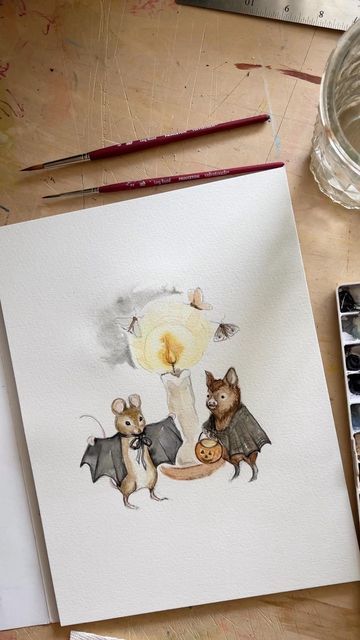 Jamie Lauby~watercolor artist on Instagram: "Good morning☕️! I’ve just finished packing up everything for the Saturday market and soon I’ll be on my way over to the barn. Thought I’d share some relaxing clips of my work on this little October scene to start this busy day! Painting is so relaxing for me. Focusing on details is so soothing. I could use that this morning! Have a wonderful weekend whatever you are doing! And find time to relax!🍂 . . . . . . . . . . . . . . . . . #halloween #octobe October Watercolor, Halloween Watercolor Painting, Watercolour Halloween, Watercolour Halloween Art, Haunted House Watercolor Painting, Spooky Watercolor Halloween Art, Forest Core, Story Books Illustrations, Autumn Illustration