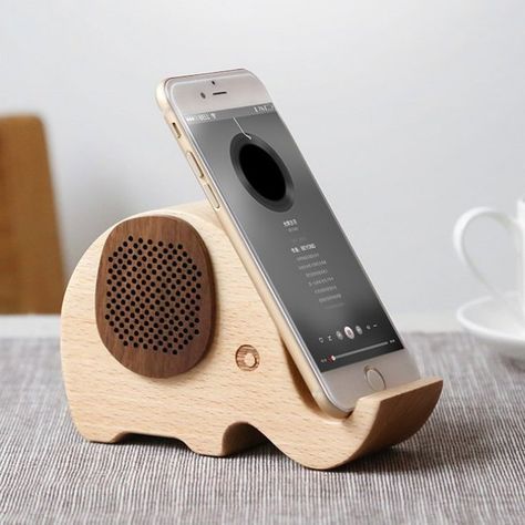 Woodsy Goodsy Bluetooth Speaker & Phone Stand #Bluetooth, #Elephant, #Phone, #Speaker, #Stand Wood Speakers, Wooden Speakers, Desk Phone Holder, Iphone Speaker, Speaker Projects, Iphone Holder, Mobile Display, Wooden Elephant, Iphone Stand