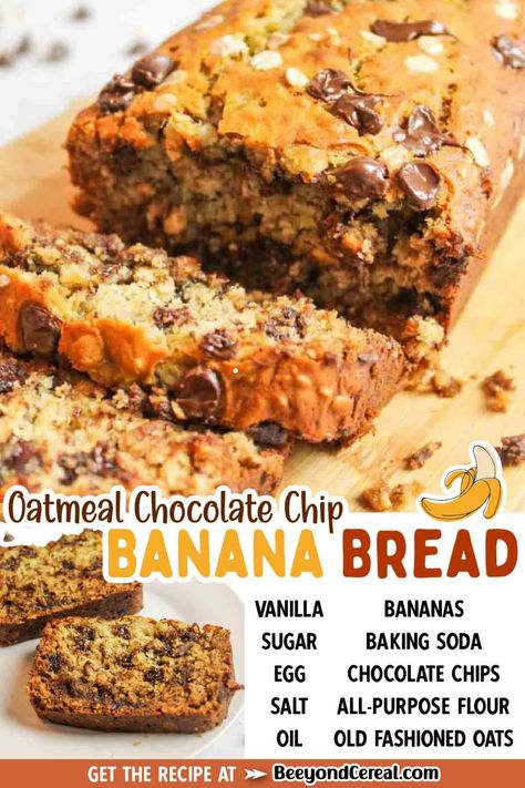 Chocolate Oat Banana Bread, Healthy Banana Bread With Chocolate Chip, Oat And Banana Bread, Oatmeal Banana Chocolate Chip Bread, Banana Oat Bread Recipe Easy, Oatmeal Chocolate Banana Bread, Banana Bread With Peanut Butter Chips, Banana Oat Chocolate Chip Bread, Easy Banana Oatmeal Bread