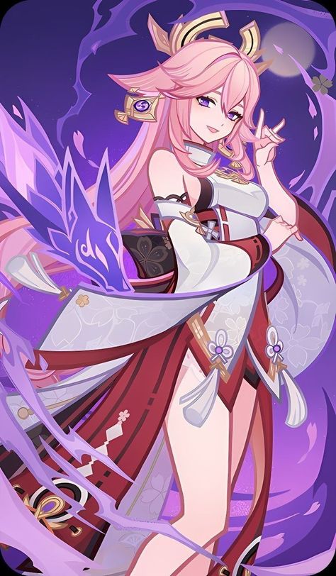 Genshin Impact Characters Yae Miko, Tcg Genshin, Genius Invokation, Yae Miko Cosplay, Genshin Impact Yae Miko, Weird Obsessions, Kabuki Costume, Genshin Wallpaper, Tcg Cards