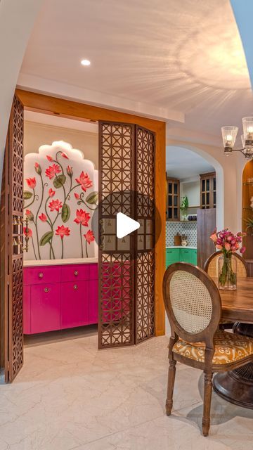 Small Puja Room Ideas, Mandir Door Design Puja Room, Home Mandir Designs Puja Room, Mandir Door Design For Home, House Mandir, Mandir Design Puja Room, Puja Room Design Indian, Puja Door, Pink Cabinet