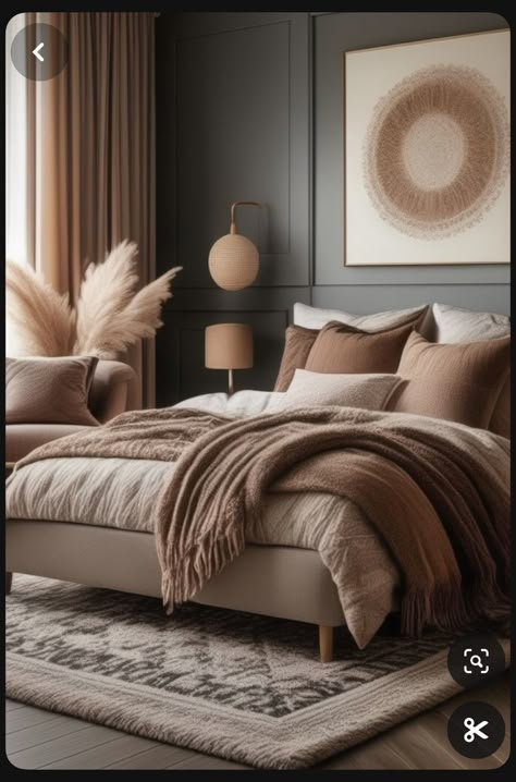 Beige And Brown Bedding, Brown Color Scheme Bedroom, Brown Moody Bedroom, Light Brown Comforter, Bohemian Guest Bedroom, Cream And Brown Bedroom, Cozy Brown Bedroom, Brown And Cream Bedroom, Cream And Grey Bedroom