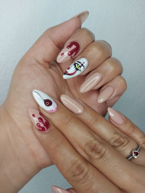 It Clown Nails, It Nails Stephen King, Penny Wise Nails, Pennywise Nail Art, Pennywise Nails, It Nails, Violet Nails, Nail Art Halloween, Spooky Nails