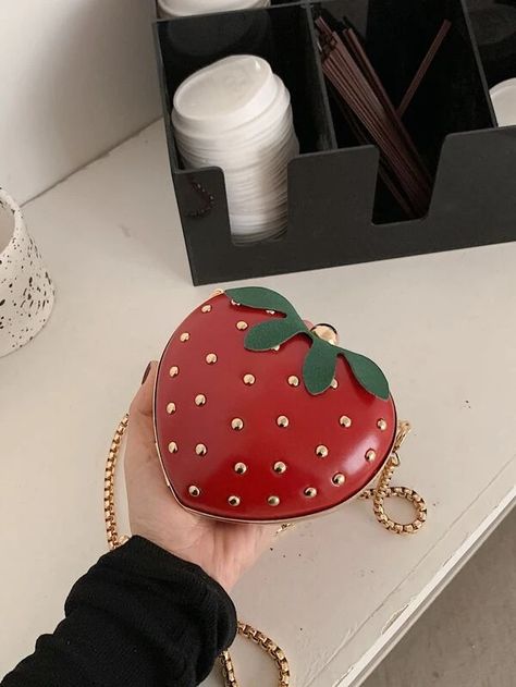 Mini Strawberry Design Novelty Bag | SHEIN USA Strawberry Heart, Fruit Strawberry, Strawberry Hearts, Acrylic Clutch, Floral Clutches, Embroidered Clutch, Chain Purse, Crystal Clutch, Cute Fruit