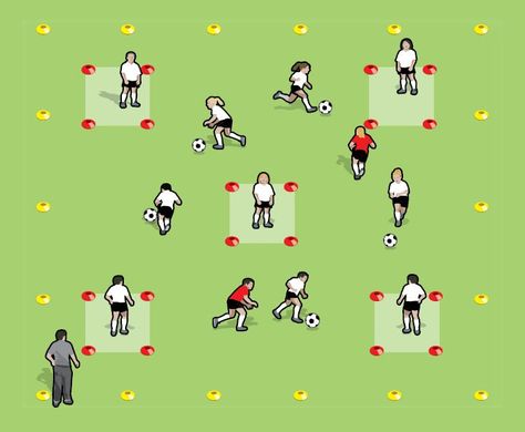 Soccer Drills For Spacing, Games For Soccer Practice, Fun Soccer Games For 5 To 8, U10 Soccer Drills, U8 Soccer Drills, Coaching Kids Soccer, Soccer Dribbling Drills, Fun Soccer Games, Soccer Passing Drills