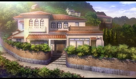 Naruto House Design, Japanese European House, Anime House Aesthetic, Anime House Interior, Anime Japanese House, Anime Houses, Foster House, Patio Grande, Anime House