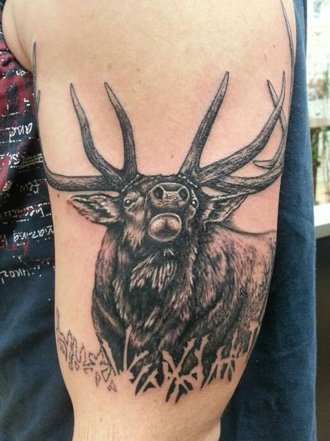 Elk tattoo Elk Tattoos, Elk Horns, Elk Tattoo, Elk Pictures, Hunting Tattoos, Animal Sleeve Tattoo, Elk Horn, Native American Pictures, Bull Horns