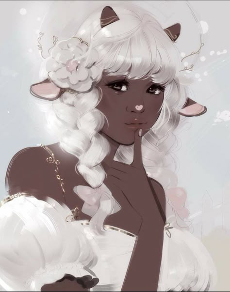 Anime Sheep Woman, Cow Hybrid Oc Girl, Cow Oc Girl, Sheep Girl Oc, Faun Oc, Lamb Oc, Cow Oc, Sheep Oc, Black Anime Characters