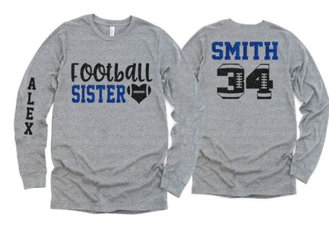 Football Shirt | Football Sister Shirt | Football Shirts | Long Sleeve Shirt | Football Bling | Football Spirit Wear | Customize Colors by GavinsAllye on Etsy Glitter Football Shirts, Band Mom Shirts, Football Sister, Football Spirit, Mom Tank Tops, Baseball Tee Shirts, Football Mom Shirts, Sister Shirt, Brother Shirts