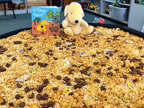 Where’s Spot tuff tray Pets Tuff Tray Ideas, Pets Topic Eyfs Activities, Spot The Dog Activities, Handas Suprise Tuff Tray, On The Farm Tuff Tray, Traditional Tales Tuff Tray, Learning Support Assistant, Bear Hunt, Learning Support