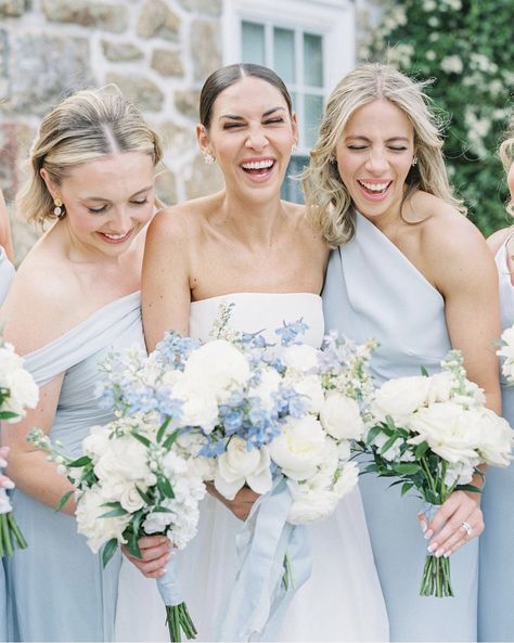 Flower Arrangements Wedding Table Hydrangeas, White And Blue Bride Bouquet, Simple Wedding Bouquets Spring, Medium Bouquet, Light Blue Bridesmaid Bouquet, White And Light Blue Wedding Bouquet, Pops Of Blue Wedding, Simple Hydrangea Bouquet, Blue And White Bouquet Wedding