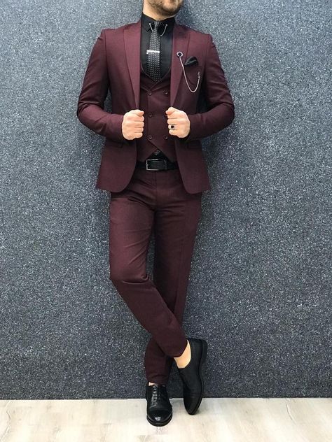 Burgundy suit men