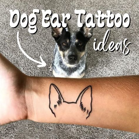 Dog Ear Flower Tattoo, Dog Profile Tattoo, Dog Silloettes Tattoo, Dog Tattoo Placement, Dog Head Outline Tattoo, Corgi Ears Tattoo, Dog Face Outline Tattoo, Dog Ear Tattoo Outline, Dog Face Tattoo