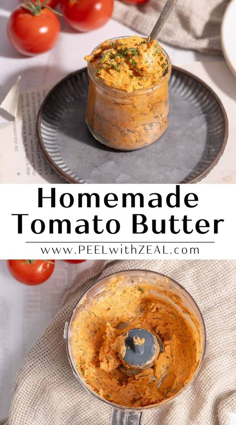 Create a creamy and delicious tomato compound butter with tomato paste, softened butter, and fresh herbs! Perfect topping for meat, fish, and vegetables! Easy tomato butter recipe perfect for topping grilled steaks, baked potatoes and more. This is the best sauce/ condiment for holiday dinners. Tomato Basil Butter, Diy Tomato Paste, Tomato Butter Recipe, Herb Compound Butter, Dinner Ideas Gluten Free, Homemade Tomato Paste, Gluten Free Lunch Ideas, Tomato Paste Recipe, Basil Butter