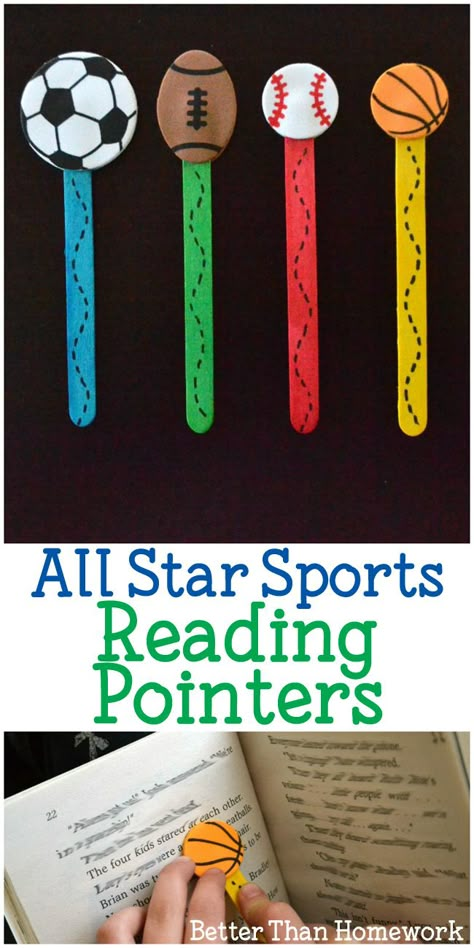 Hit a home run with these simple All Star Sports Reading Pointers that will help your new reading keep their place on a page. Reading Pointers, Sports Printables, Sport Themed Crafts, Sports Theme Classroom, Bible School Crafts, Sport Banner, Sport Craft, Vbs Crafts, Popsicle Stick Crafts