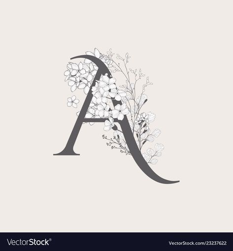 Letter A With Flowers, Initial A, Hand Drawn Floral, Floral Initial, Drawn Floral, A Monogram, Floral Design, Monogram, Floral