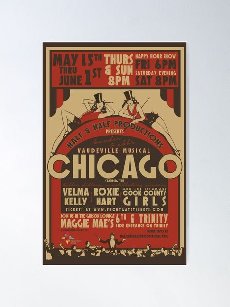 "Chicago Poster " Poster by Beryllium7 | Redbubble Chicago Musical Broadway, Chicago Broadway, Chicago Movie, Town Crier, Chicago Musical, Broadway Posters, Chicago Poster, Maggie Mae, Wall Art Decor Prints