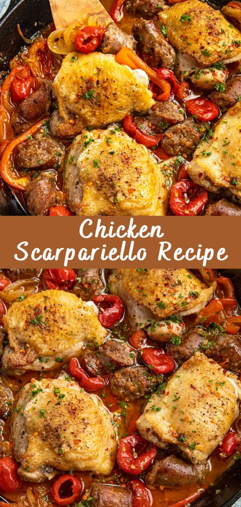 Chicken Scarpiello Recipe, Chicken Caccatorie Recipes, Chicken Scarpariello All Recipes, Traditional Italian Chicken Dishes, Chicken Scarpariello With Sausage And Potatoes, Italian Chicken Bake Recipes, Tangy Chicken Recipes, Chicken Murphy Recipe Italian, Sicilian Food Recipes