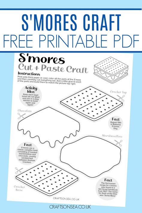 S'mores Craft Printable (FREE PDF) S'more Crafts For Kids, Smores Activities, S’mores Craft, Smores Craft, Candy Decorations Diy, Make Your Own Paper, Free Printable Crafts, Christmas Crafts For Toddlers, Earth Day Crafts