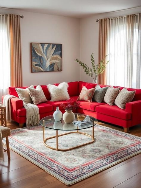 20 Red Couch Living Room Ideas Styling A Red Couch, Red Couch Living Room Ideas, Red Sofa Living Room, Red Couch Living Room, Couch Living Room Ideas, Red Couch, Couch Living Room, Red Sofa, Sofa Living