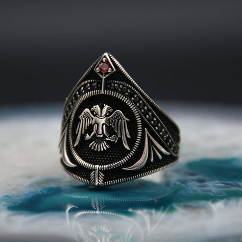 Turkish Rings For Men, Men’s Ring, Fantasy Jewelry Magic, Double Headed Eagle, Eagle Ring, Family Rings, Mens Rings Fashion, Thumb Ring, Unusual Jewelry