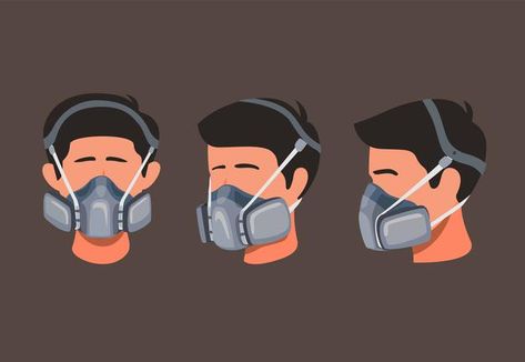 Man wear respirator safety mask for dust... | Premium Vector #Freepik #vector #people #technology #man #cartoon Chemical Pollution, Safety Cartoon, Building Silhouette, Man Wear, Plant Icon, Safety Mask, Metal Background, Dust Mask, Icon Set Vector