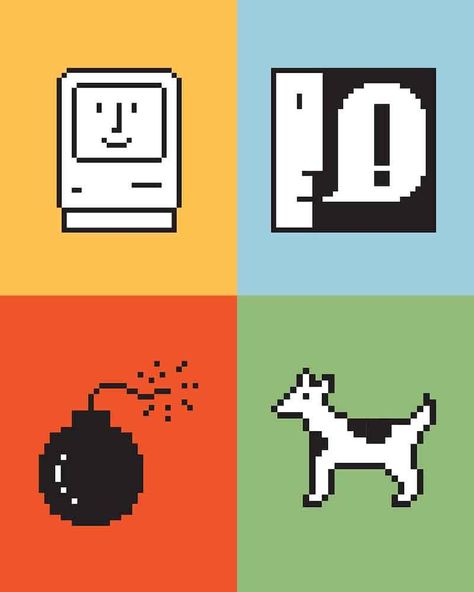 Susan Kare Icons, Susan Kare Design, Pixel Illustration Graphic Design, Pictogram Design Graphics, Pixel Design Graphic, Pixel Graphic Design, Computer Graphic Design, Susan Kare, Pixelated Design