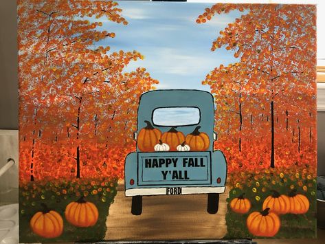 Pumpkin Patch Drawing, Pumpkin Patch Painting, Pumpkin Drawing, Pumpkin Truck, Rough Draft, Happy Fall Y'all, Water Colors, Diy Canvas Art Painting, Chihuahua Dogs