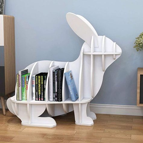 Decoration Shelves, Bookshelf For Small Spaces, Bookshelves In Bedroom, Cube Unit, Childrens Shop, Floor Decoration, Rabbit Sculpture, Small Bookshelf, Wood Plastic Composite