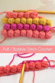 Puff or Bobble Stitch Crochet Tutorial - photos and video great for even beginners Bobble Stitch Crochet Tutorial, Bubble Crochet Stitch, Crochet Cat Bed, Bobble Stitch Crochet, Bobble Crochet, Crochet Bobble, Crochet Simple, Crochet Stitches For Beginners, Puff Stitch