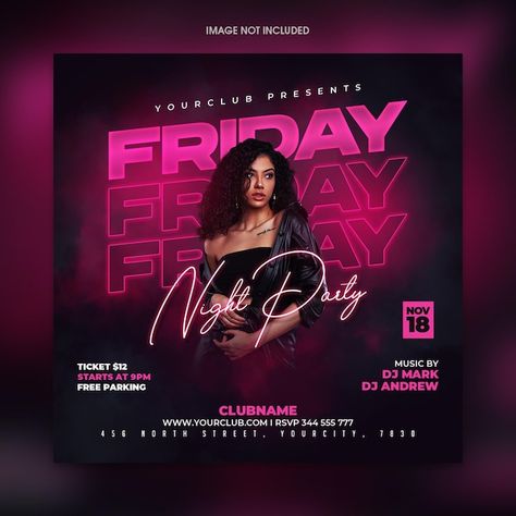 Nightclub Flyer, Night Worker, Learn Design, Social Templates, Event Template, Club Poster, Club Flyers, Music Party, Party Poster