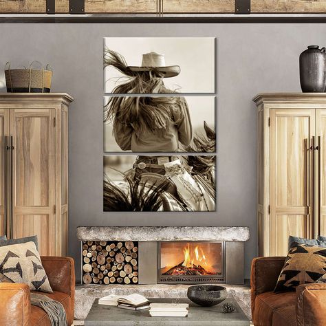 Western Wall Decor Diy, Cowgirl Chic Decor, Cowgirl Room Ideas, Cowgirl Artwork, Boho Spa, Cabin Artwork, Cowgirl Photography, Cowgirl Wall Art, Cowgirl Room