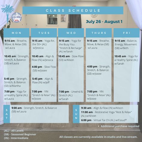 Yoga Schedule, Weekly Yoga Schedule, Yoga Class Poster Template, Yoga Class Schedule Template, Yoga Retreat Schedule, The Pilates Class Jacqui Kingswell, Yoga Class Intentions, Healthy Spine, Yoga Times