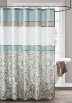 Sea Salt Sherwin Williams Bathroom, Turquoise Bathroom Ideas, Sherwin Williams Rainwashed, Modern Mid Century Bathroom, Mid Century Bathroom Decor, Embroidered Shower Curtain, Shower Curtains For Small Bathrooms, Teal Shower, Teal Shower Curtains