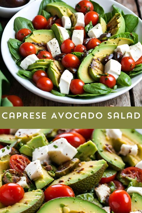 Elevate your salad game with our Caprese Avocado Salad! Ripe avocados, cherry tomatoes, and fresh mozzarella meet in a harmonious blend, drizzled with balsamic reduction. A burst of flavors in every bite! 🥑🍅🧀 #CapreseSalad #AvocadoLove #HealthyEating #myskinnyrecipes Caprese Salad With Avocado, Caprese Avocado, Keto Veggies, Mozzarella Balls, Elegant Appetizers, Tomato Mozzarella, Balsamic Reduction, Tomato And Cheese, Avocado Tomato