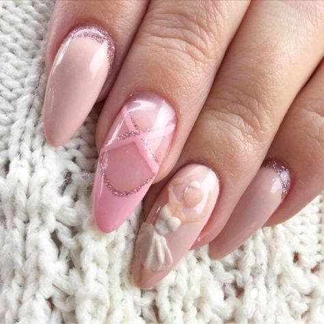 Ballerina Core Nails, Ballet Nail Art, Ballet Nails Designs, Ballet Slipper Nails, Ballet Core Nails, Balletcore Nails, Ballerina Nail Art, Ballerina Nails Shape, Dance Nails