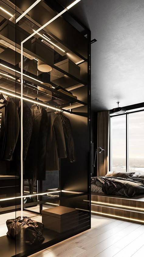 Apartment Silver park - Dezign Ark (Beta) Zimmer Diy, Clothes Hanging, Luxury Closets Design, Dark House, Bedroom Closet Design, Luxury Bedroom Master, Dark Interiors, Dream House Interior, Closet Designs