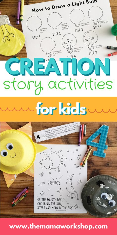 Creation Story Crafts For Kids, Craft For Creation Story, Creation Story Science Experiments, Creation Story Activities For Kids, Creation Games For Kids Sunday School, Games For Creation Story, Creation Story For Preschoolers, Crayon Days, Creation Activities