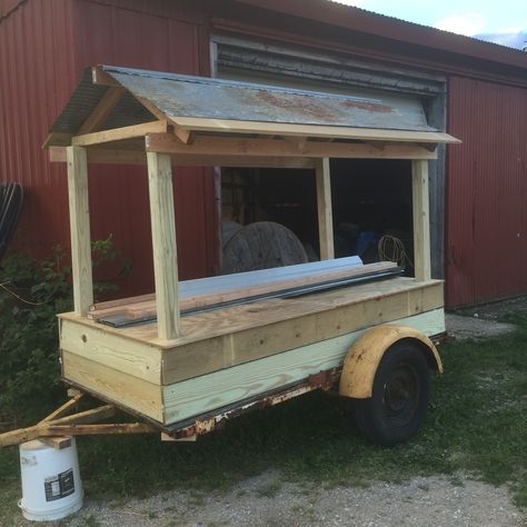 Moveable Farm Stand, Portable Farm Stand, Diy Road Side Stand, Mobile Farm Stand Trailer, Farm Stand With Cooler, Horse Trailer Farm Stand, Farm Stand Trailer, Trailer Farm Stand, Diy Farm Stand On Wheels