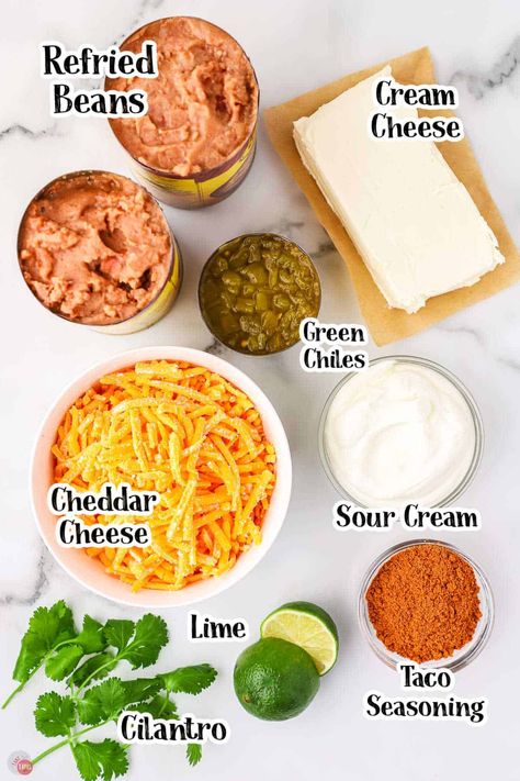 Taco Night Dip Ideas, Refried Bean And Cheese Dip, Championship Bean Dip, The Best Bean Dip, Refried Bean Queso Dip, Refried Bean Side Dish, Bell Pepper Dip Recipes, Creamy Bean Dip, Spicy Bean Dip Recipes