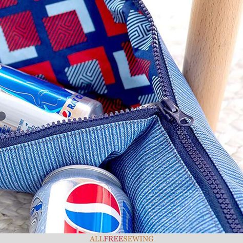 A sleeve cooler is a game-changer! This DIY 6 Can Cooler Sleeve is a free pattern with a PDF download option. Hold soft drinks, beer, water, and more. Carrier Pattern, Beer Sleeve, Travel Project, Travel Sewing, Anchor Embroidery, Free Sewing Patterns, Cool Sleeves, Summer Projects, Cooler Bag